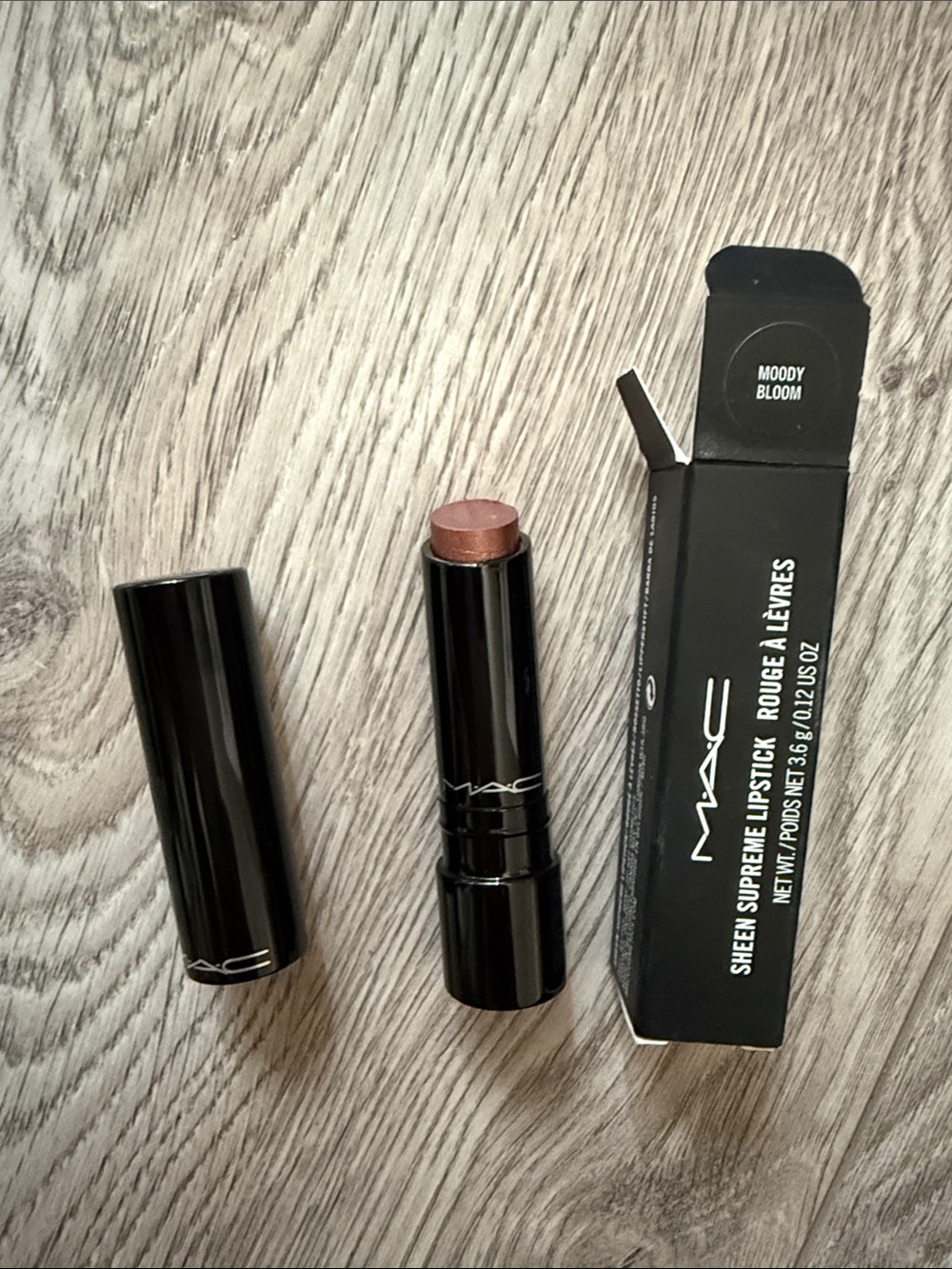 MAC Cosmetics Sheen Supreme Lipstick Stick in Moody Bloom - Sheer Mauve-Brown